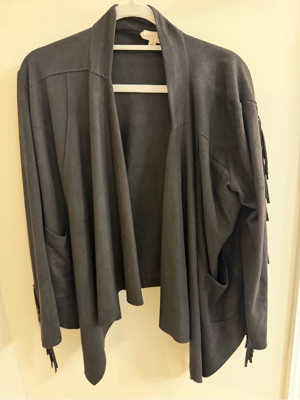 Black Open-Front Fringe Jacket - Women, size S